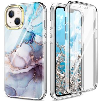 DUAL MARBLE Odolný kryt Apple iPhone 14 Plus BLUE GOLD MARBLE