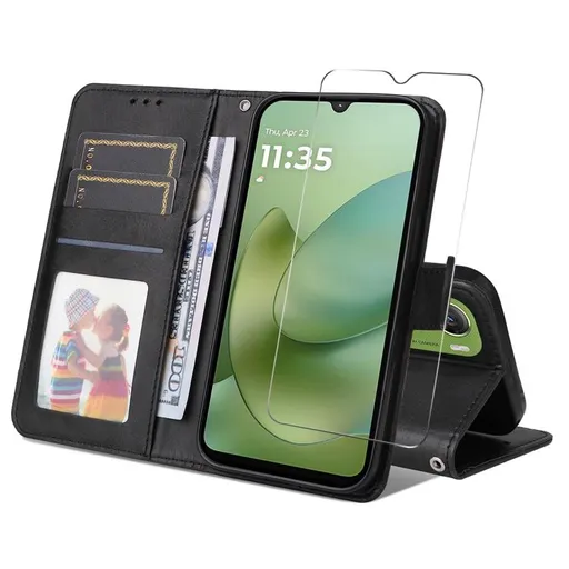 ENKAY PREMIUM SET Peňaženkové puzdro a ochranné sklo Motorola Moto G06 / G06 Power čierne