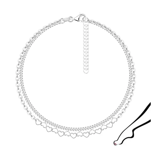 Set náramkov na nohu zo striebra 925 - srdcia, dve samostatné retiazky