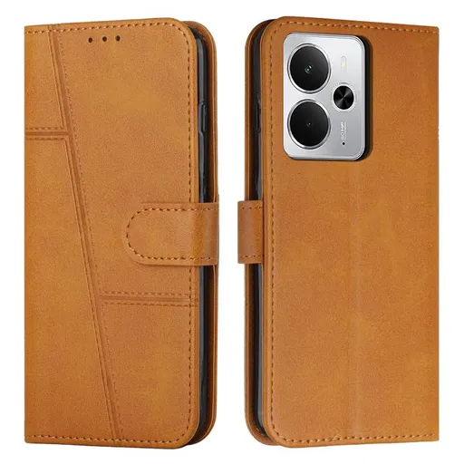 STITCHED Peňaženkový kryt pre Realme 14 5G / Realme 14T 5G svetlohnedý