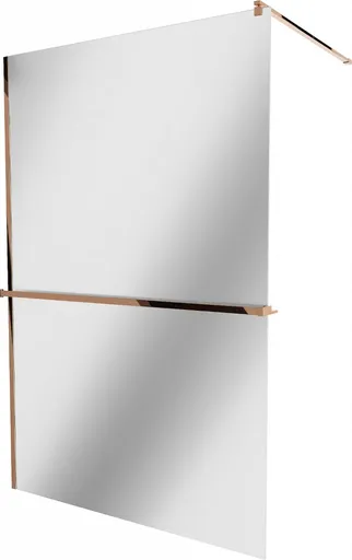 MEXEN/S - KIOTO Sprchová zástena WALK-IN s poličkou a držiakom uterákov 100 x 200, zrkadlové 8 mm, růžové zlato 800-100-121-60-50