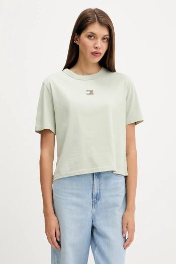 Bavlnené tričko Tommy Jeans dámske, zelená farba, DW0DW22202