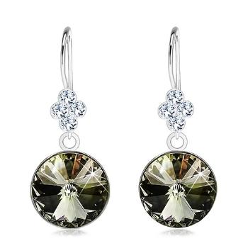 Náušnice, striebro 925, zelený ligotavý Swarovski krištáľ, číry lístok, 11 mm