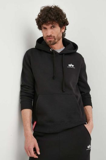 Mikina Alpha Industries Basic Basic Hoody Small Logo 196318.03, pánska, čierna farba, s kapucňou, s potlačou