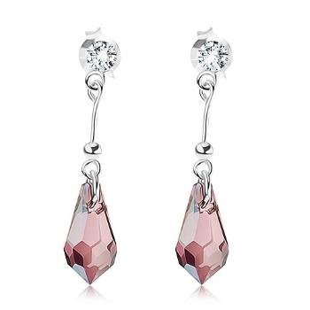 Strieborné náušnice 925, brúsená svetlofialová kvapka Swarovski