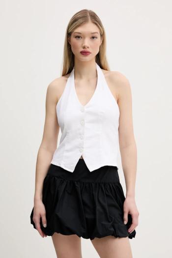 Ľanová vesta Hollister Co. biela farba, jednoradová, KI340-5071