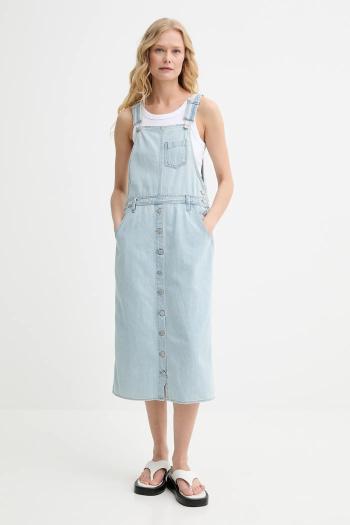 Rifľové šaty Levi's béžová farba, midi, áčkový strih