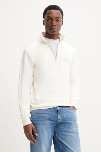 Bavlnená mikina Tommy Jeans pánska, béžová farba, s potlačou, DM0DM21865