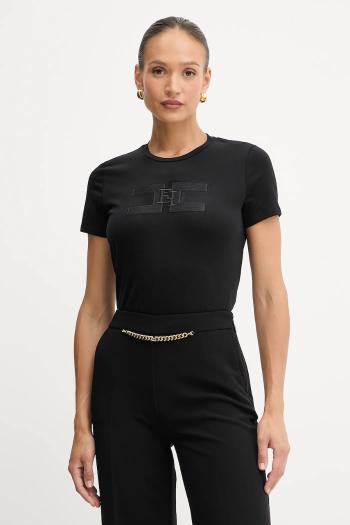 Bavlnené tričko Elisabetta Franchi dámske, čierna farba, MA00756E2