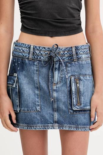 Rifľová sukňa Guess Originals HARRINGTON modrá farba, mini, puzdrová, W5YD0L D5R01