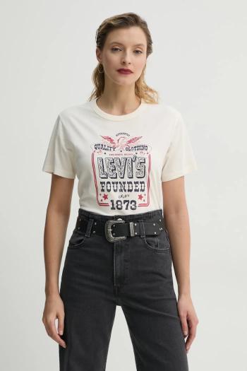 Bavlnené tričko Levi's GRAPHIC ICONIC TEE dámske, béžová farba, A8802