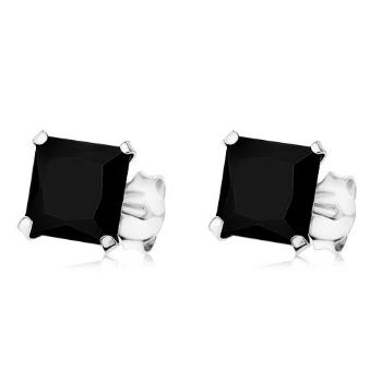 Náušnice zo striebra 925, čierny štvorcový zirkón, puzetky, 7 x 7 mm