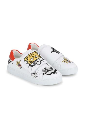 Detské kožené tenisky Kenzo Kids biela farba