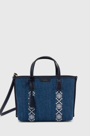 Kabelka Tory Burch Perry Denim Triple-Compartment Small tmavomodrá farba, 154619.426