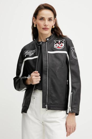 Kožená bunda Pinko čierna farba, prechodná, 105296 A2N5