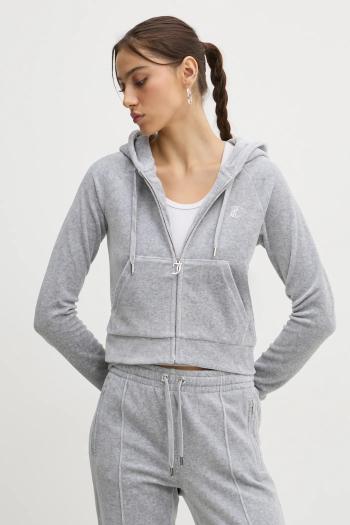 Mikina Juicy Couture dámska, šedá farba, s kapucňou, s nášivkou, JCWA122001