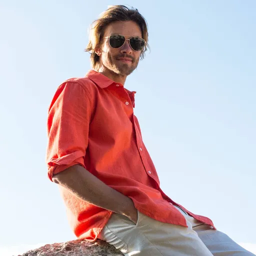 Košeľa zo zmesi bavlny a ľanu s dlhými rukávmi