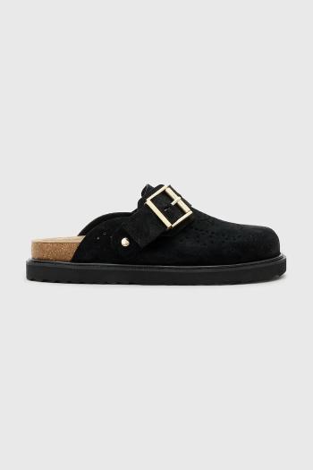 Semišové šľapky AllSaints Skye Mule čierna farba, W046FC