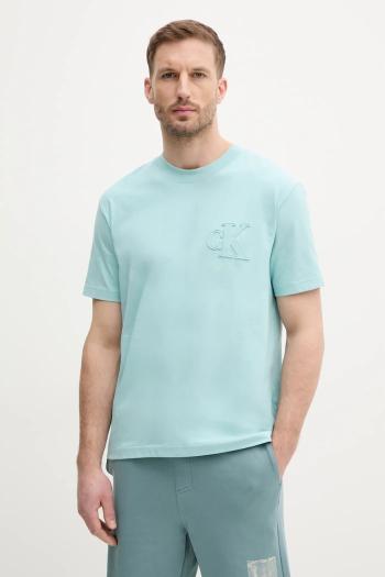 Bavlnené tričko Calvin Klein Jeans pánske, tyrkysová farba, jednofarebné, J30J327494