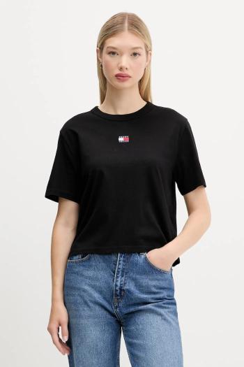 Bavlnené tričko Tommy Jeans dámske, čierna farba, DW0DW22202