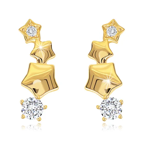 Náušnice v žltom 14K zlate - hviezdičky tvoriace oblúk, puzetky