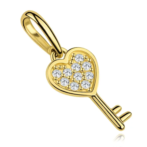 Prívesok 9K žlté zlato kľúč so srdcom a zirkónmi