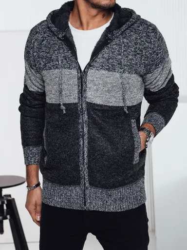 Pánsky zateplený sveter s kapucňou, šedý Dstreet WX2274