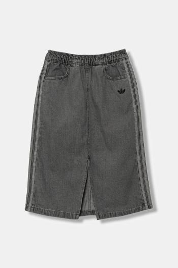 Dievčenská rifľová sukňa adidas Originals šedá farba, midi, rovný strih, JY3561