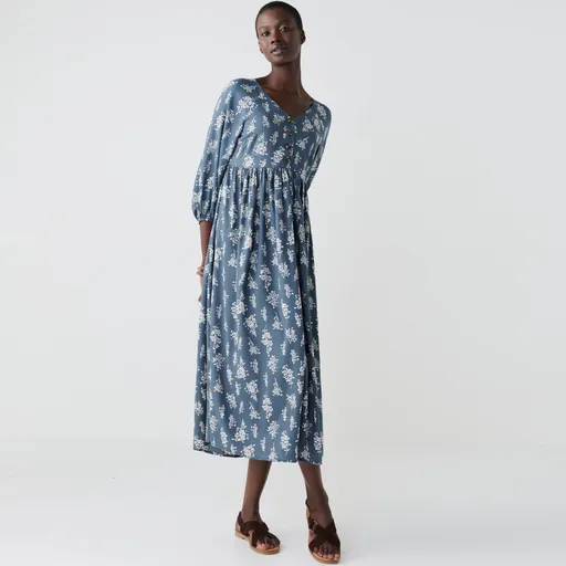 Rozšírené midi šaty s gombíkmi a potlačou