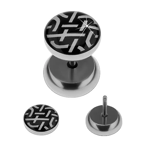 Falošný plug do ucha z ocele 316L, čierno-biely vzor pletiva