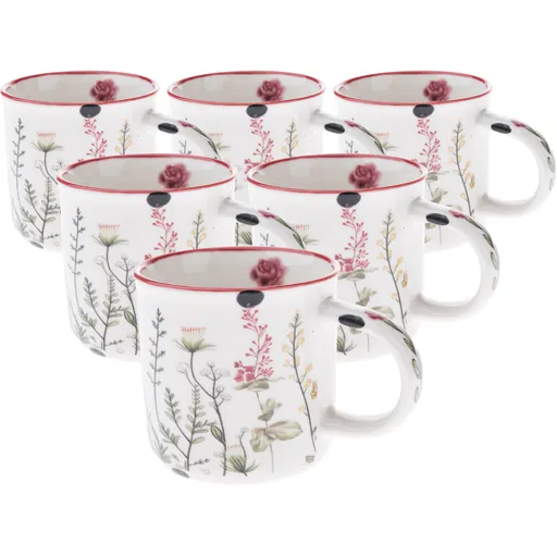 Súprava 6 porcelánových hrnčekov Letná lúka 230 ml, červená