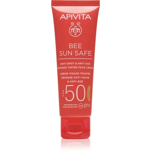 Apivita Bee Sun Safe Anti-Spot and Anti-Age Tinted Face Cream SPF50 ochranný tónovací krém na tvár SPF 50 odtieň Natural 50 ml