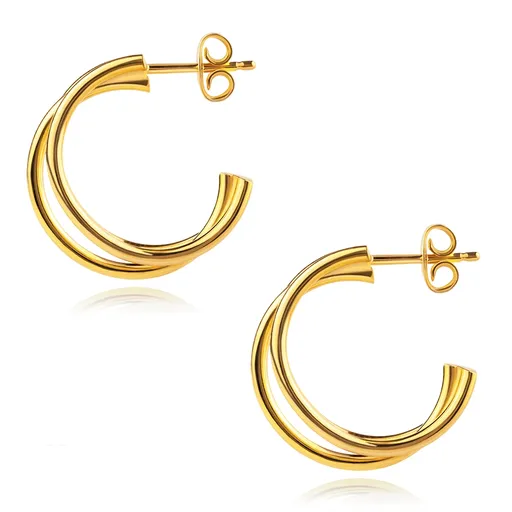 Strieborné 925 náušnice zlatej farby - kruhy, trojité ramená, puzetky