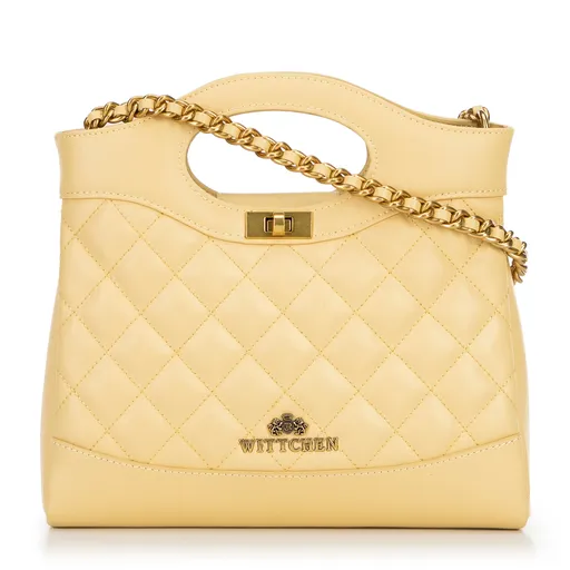 Prešívané kožené mini puzdro na retiazke, žlté 100-4E-230-Y