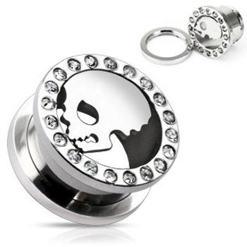 Plug do ucha z chirurgickej ocele - zirkóny, smrtka - Hrúbka: 14 mm