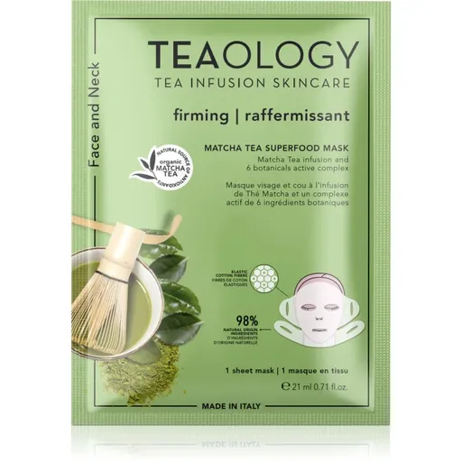 Teaology Matcha Tea Superfood Mask spevňujúca plátenková maska na kontúry tváre s matchou 21 ml