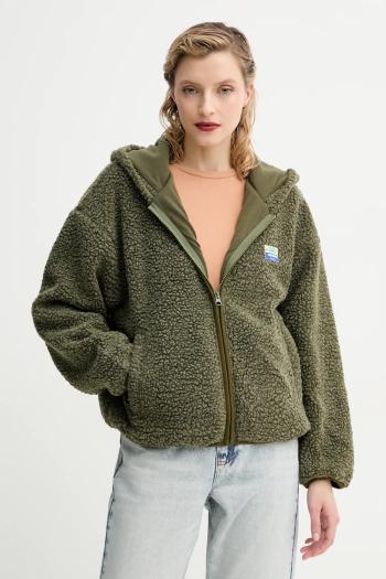 Mikina American Vintage dámska, zelená farba, s kapucňou, jednofarebná, HOK16EE25