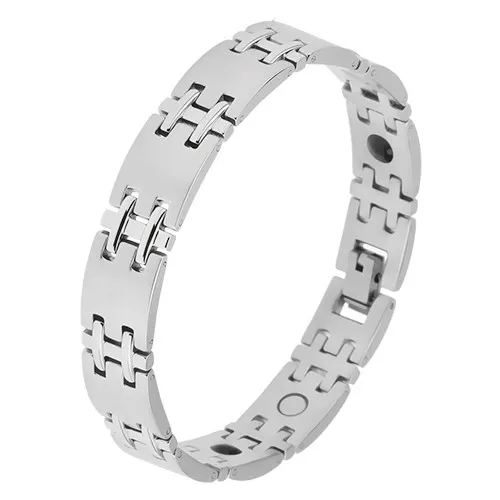 Matný náramok z chirurgickej ocele, strieborná farba, lesklé H spoje, magnety