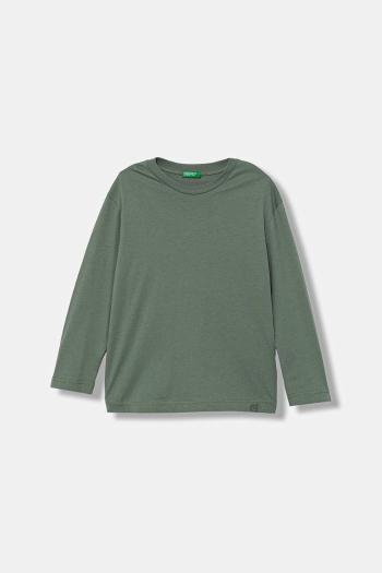 Detská bavlnená košeľa s dlhým rukávom United Colors of Benetton zelená farba, jednofarebná, 3I1XC10DB