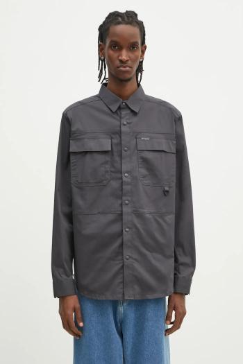 Košeľa Columbia Landroamer Twill pánska, šedá farba, regular, s klasickým golierom, 2120581