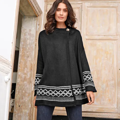 Rozšírený sveter s etno vzorom a stojačikom na
		gombík