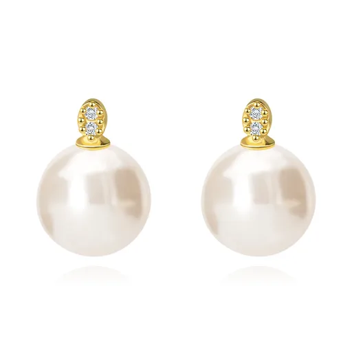 Zlaté náušnice 9K s kultivovanou perlou a čírymi zirkónmi