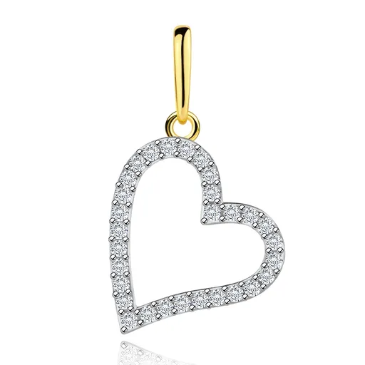 Zlatý prívesok 9K obrys srdca z kombinovaného zlata so zirkónmi
