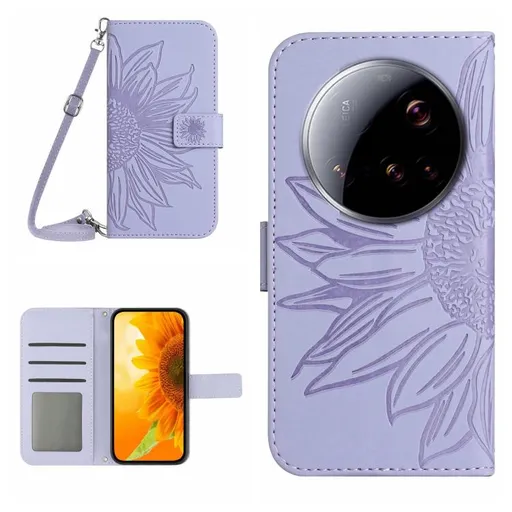 ART SUNFLOWER Peňaženkový obal so šnúrkou pre Xiaomi 15 Ultra fialový