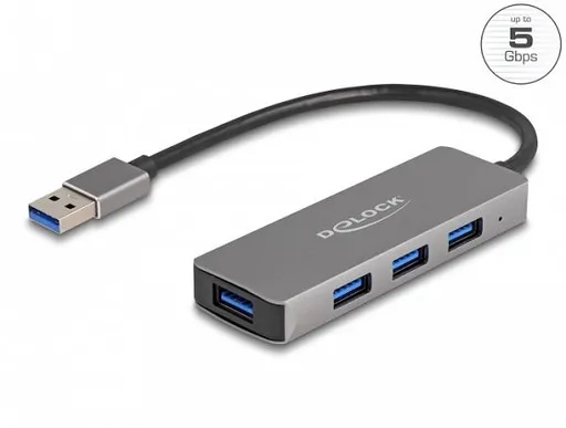 Delock 4 portový Hub USB 3.2 Gen 1 s konektorom USB Typu-A – porty USB Typu-A na boku