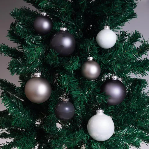 Sada vánočních ozdob, šedé a bílé, 30 ks