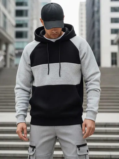 Pánska základná mikina s kapucňou v šedo-čiernych pruhoch Dstreet BX5902