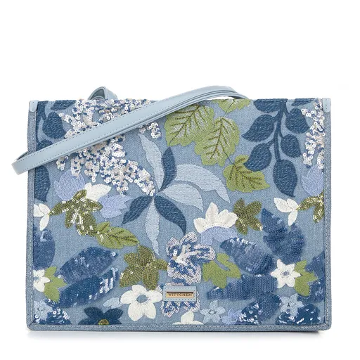 Dámska shopper kabelka s flitrami modro-zelená