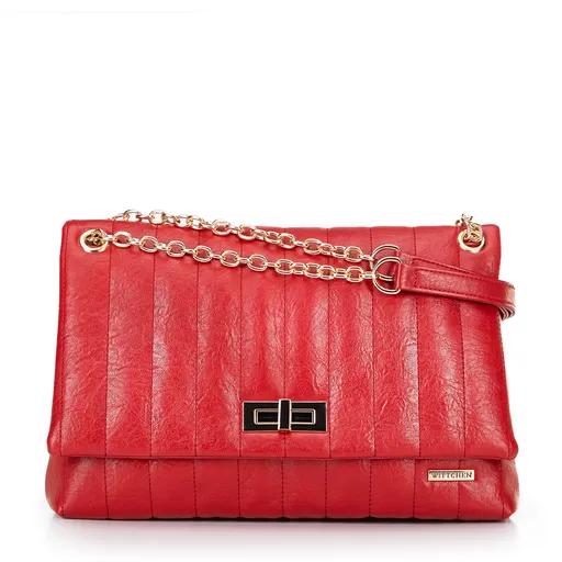 Dámska crossbody z ekokože dvojkomorová veľká červená 100-4Y-418-3