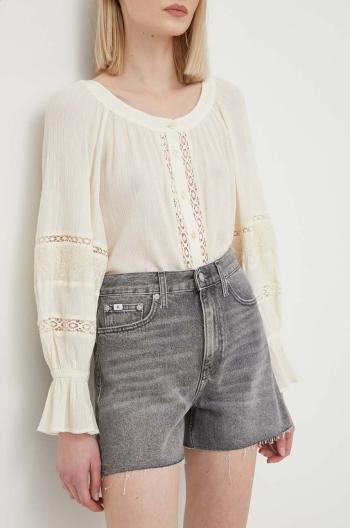 Rifľové krátke nohavice Calvin Klein Jeans dámske,šedá farba,jednofarebné,vysoký pás,J20J223508